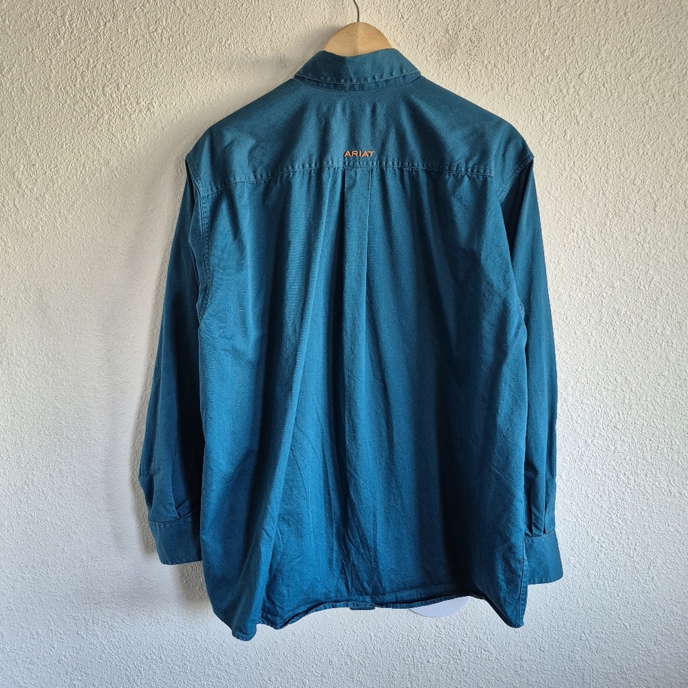 Ariat Solid Teal Turquoise Button Down Shirt Mens… - image 6